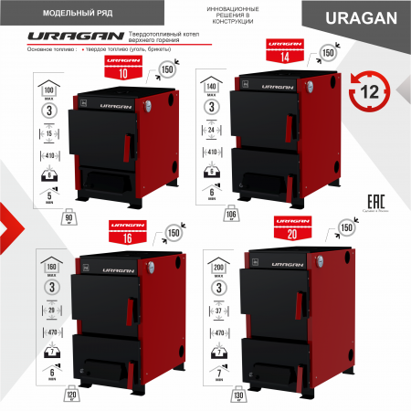 Котел твердотопливный URAGAN 14 с плитой